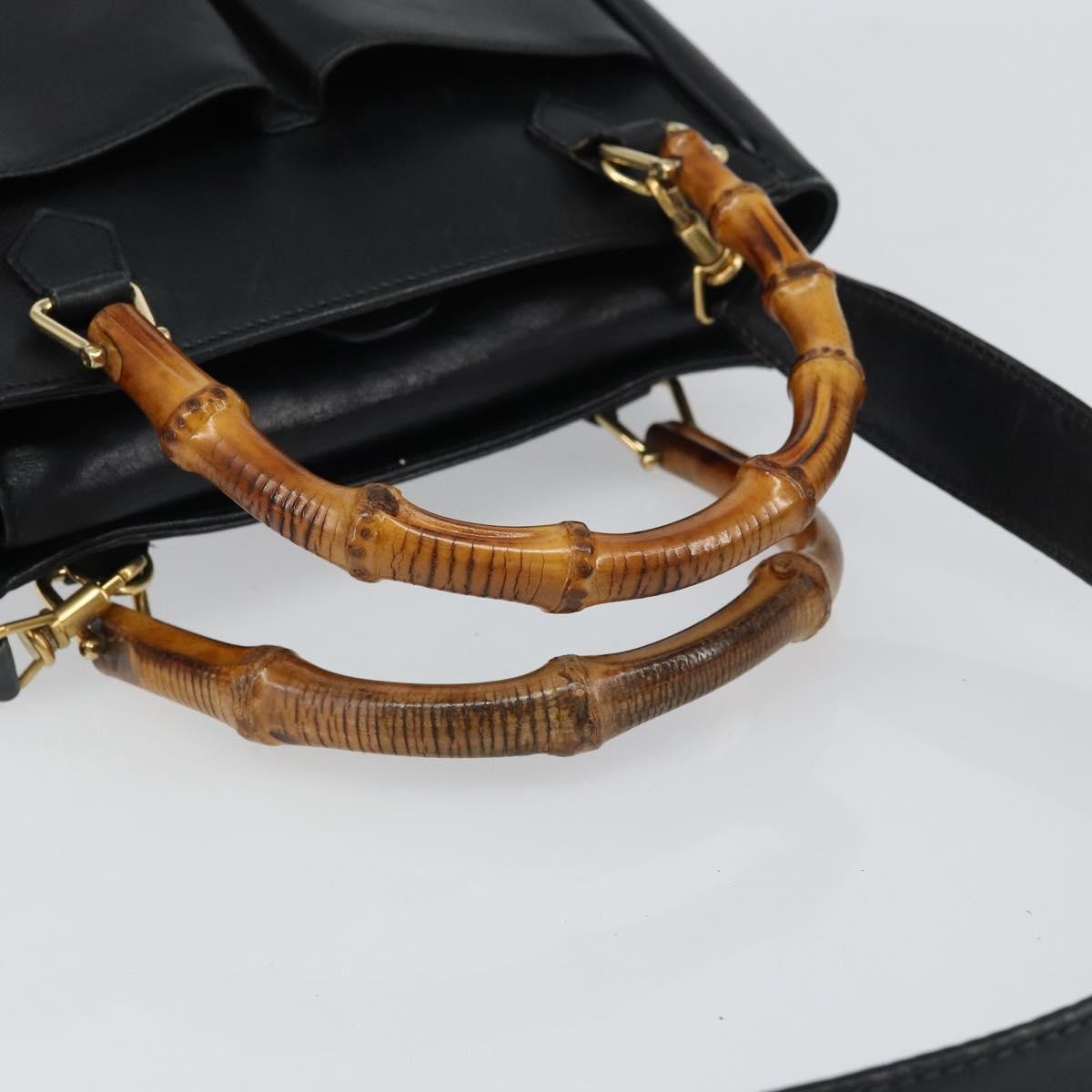 Gucci GUCCI Bamboo Hand Bag Leather 2way Black Gold 000 2122 0316 Authentic 160580