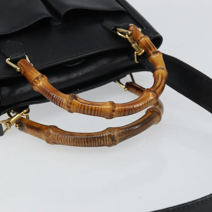 Gucci GUCCI Bamboo Hand Bag Leather 2way Black Gold 000 2122 0316 Authentic 160580