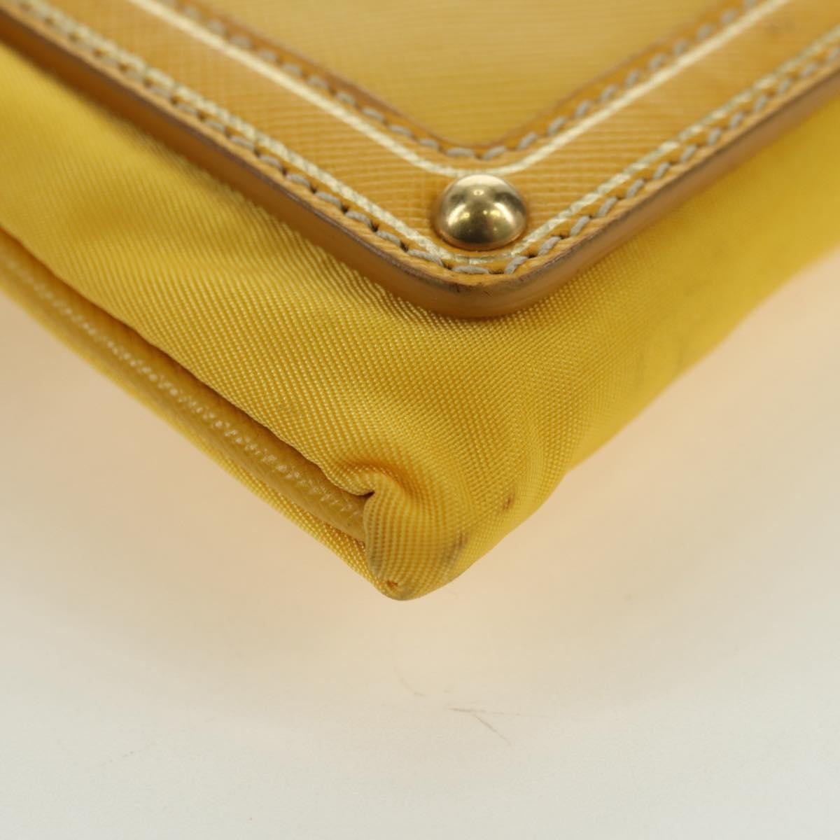 Prada PRADA Chain Shoulder Bag Nylon Leather Yellow Gold Authentic 143507