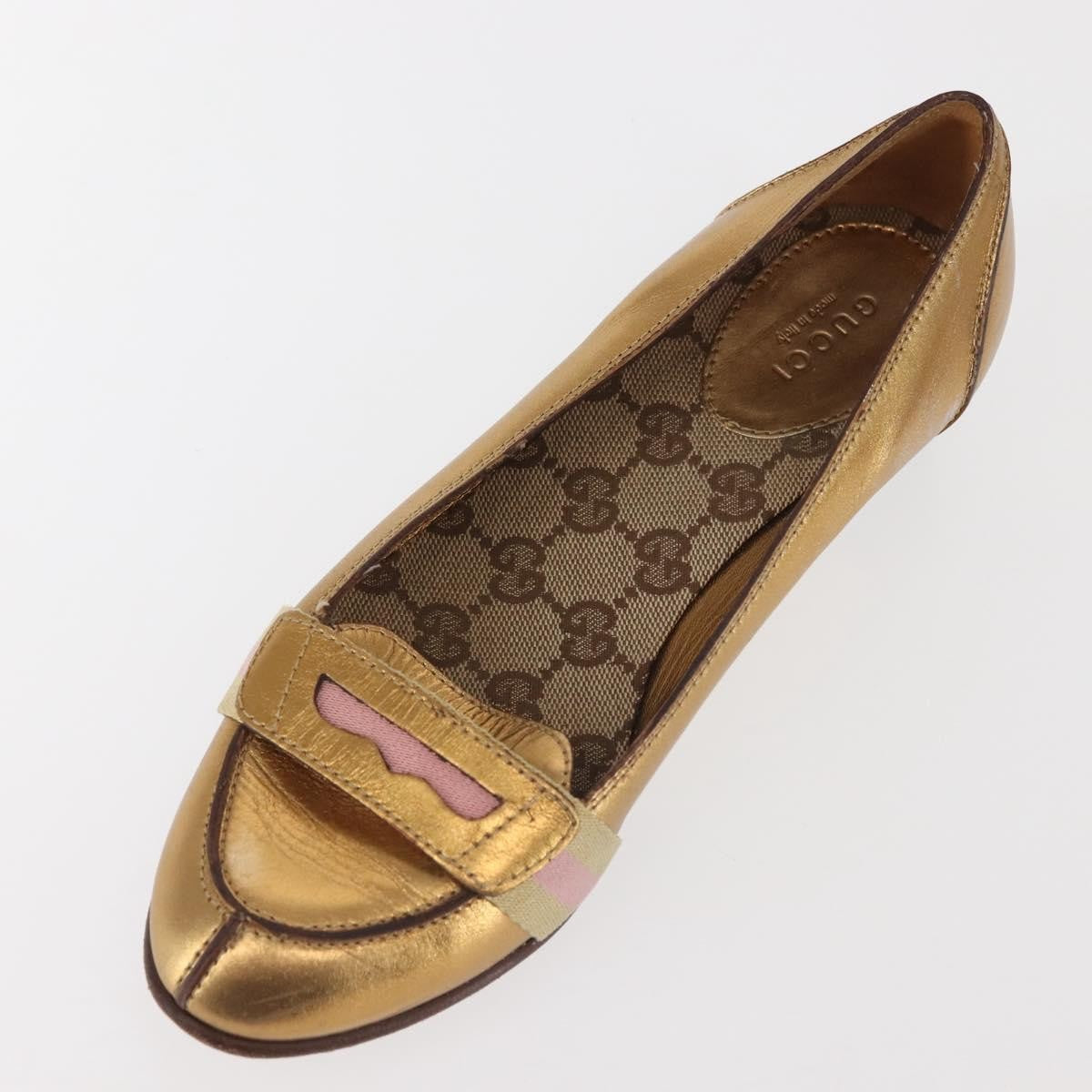 Gucci GUCCI Pumps Leather Gold Authentic ac3875 Bag