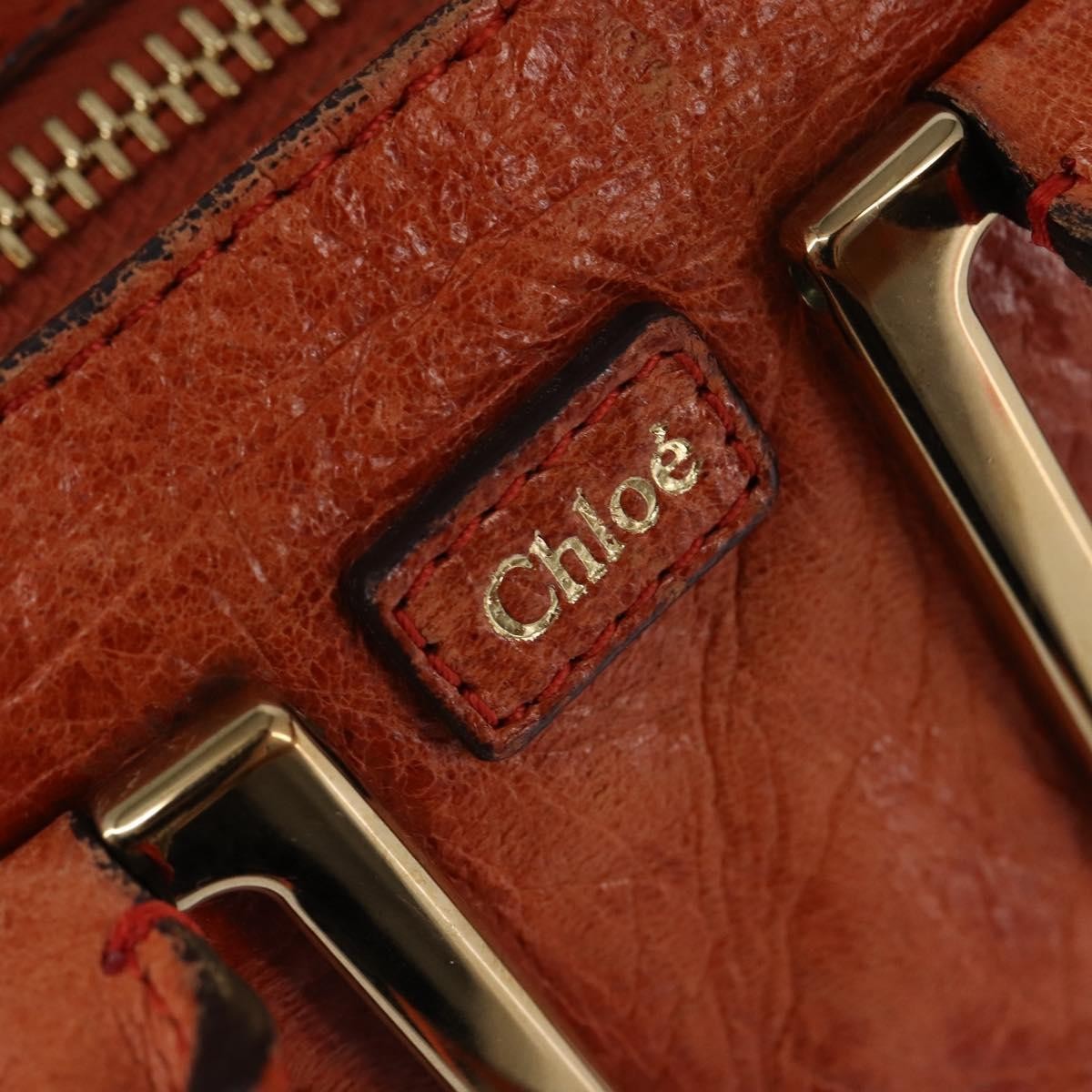 Chloé Chloé Chloe Etel Hand Bag Leather 2way Orange Gold Authentic am9029