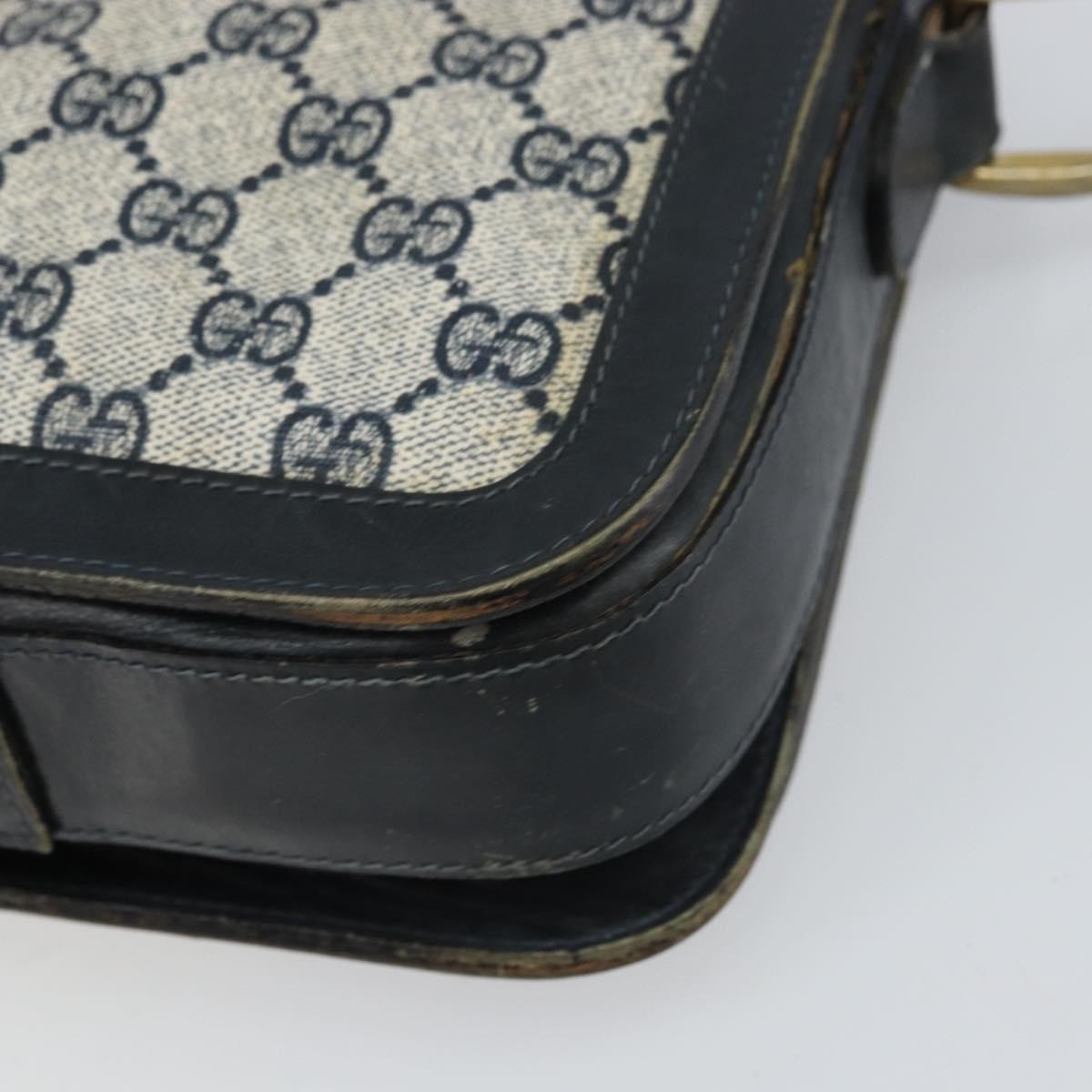 Gucci GUCCI GG Supreme Sherry Line Shoulder Bag PVC Navy Gold Authentic 160298
