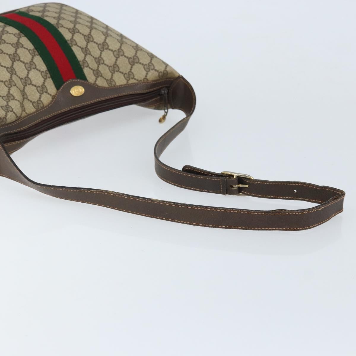 Gucci GUCCI Web Sherry Line GG Supreme Shoulder Bag PVC Beige Gold 010 378 Authentic 172377