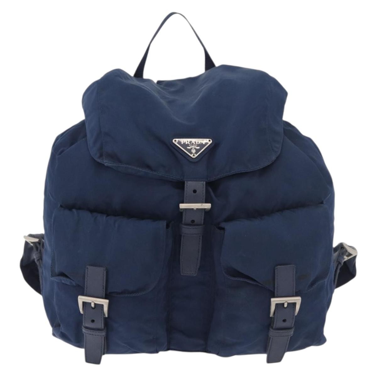 Prada PRADA Backpack Nylon Navy Silver Authentic 161363 Bag