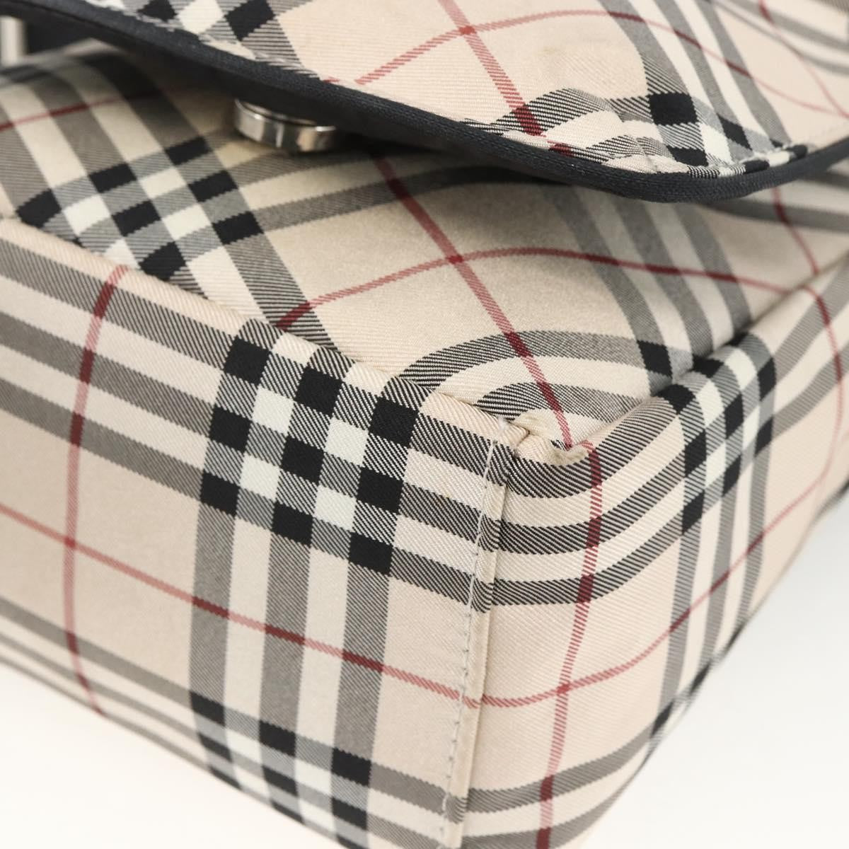 Burberry BURBERRY Nova Check Blue Label Shoulder Bag Nylon Beige Silver Authentic 173694