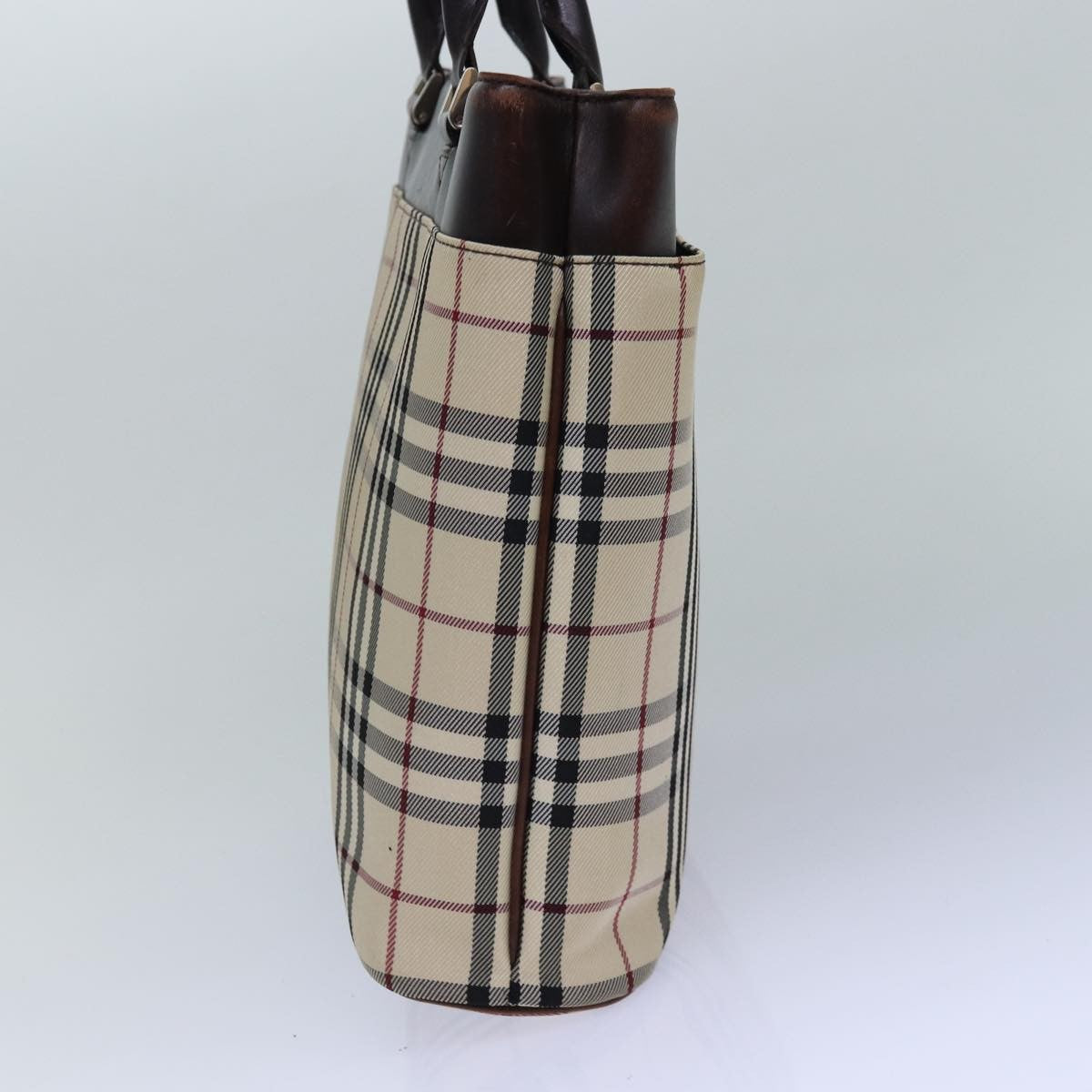 Burberry BURBERRY Nova Check Hand Bag Nylon Beige Silver Authentic 85862