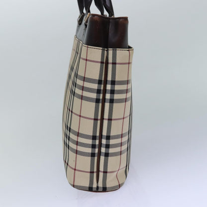 Burberry BURBERRY Nova Check Hand Bag Nylon Beige Silver Authentic 85862