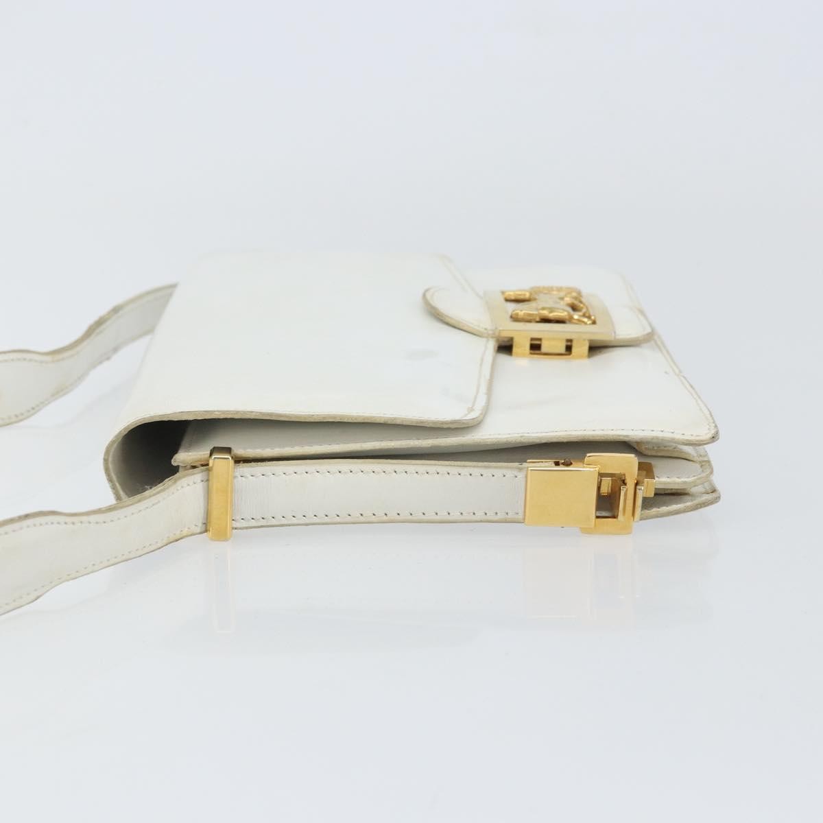 Celine CELINE Shoulder Bag Leather White Gold Authentic 156322