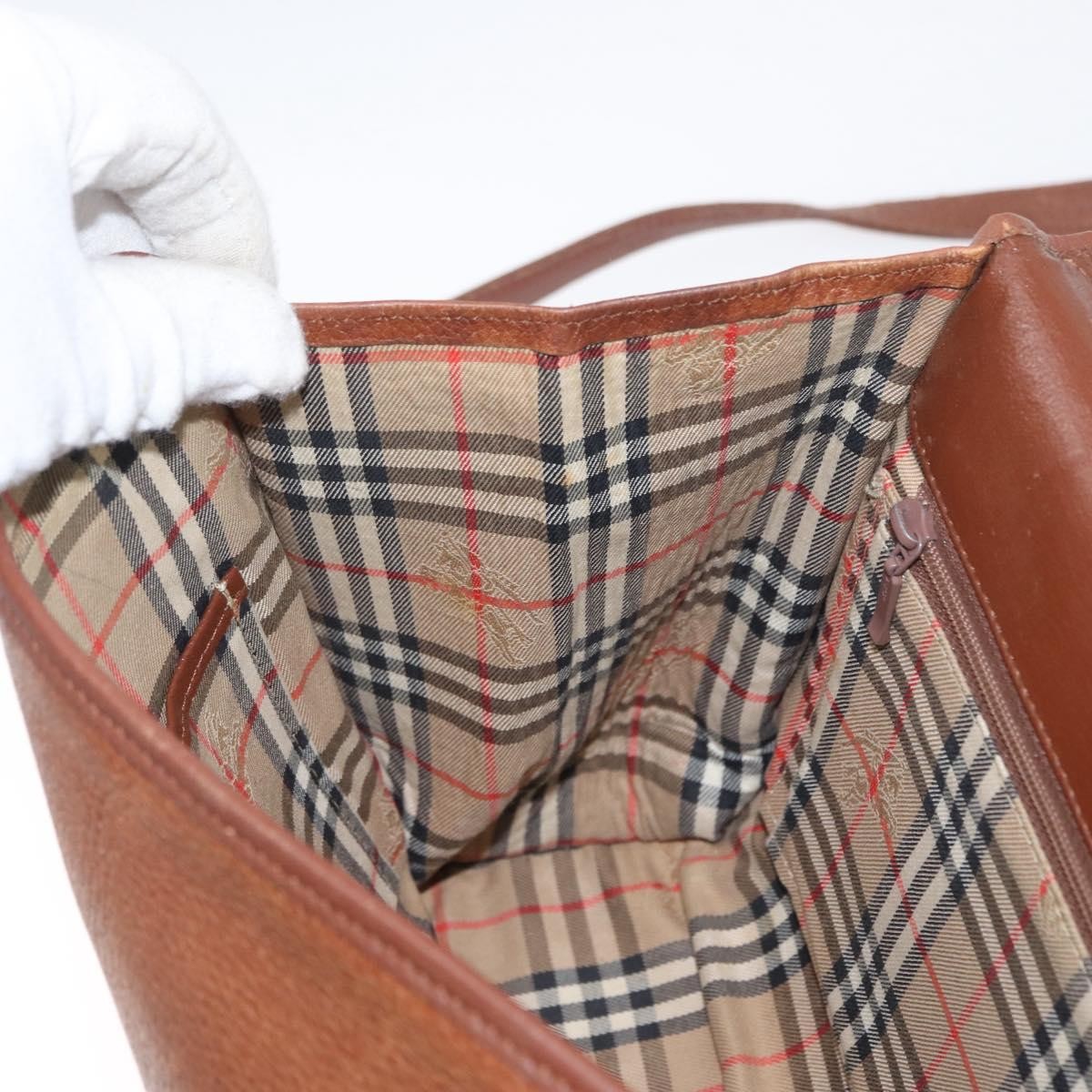 Burberrys Burberrys Nova Check Hand Bag Leather 2way Brown Gold Authentic bs33202