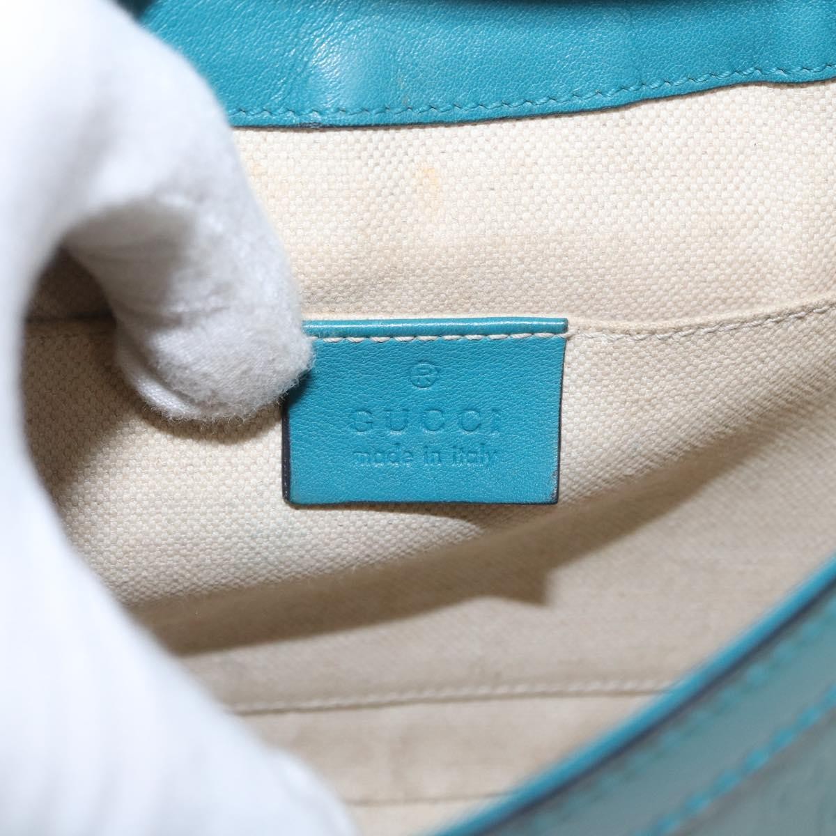 Gucci GUCCI Micro GG Canvas Shoulder Bag Enamel Outlet Turquoise Blue Gold Authentic ka641