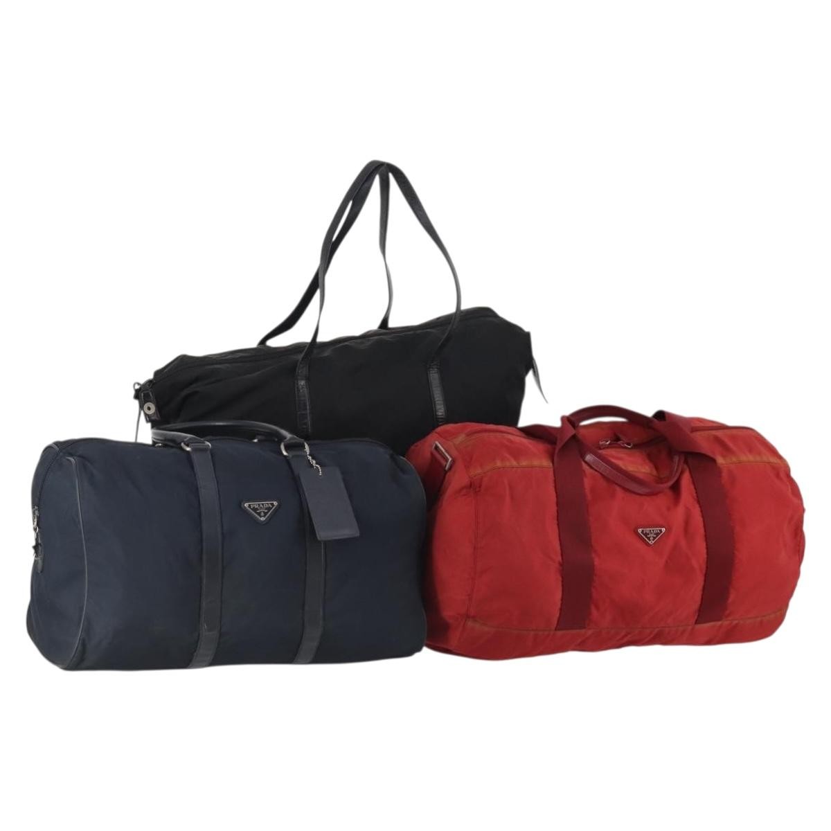 Prada PRADA Boston Bag Nylon 3 Set Red Black Authentic 174960