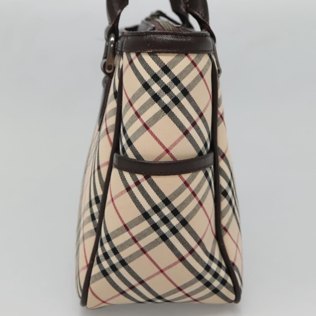 Burberry BURBERRY Nova Check Hand Bag Canvas Beige Silver Authentic ep9645