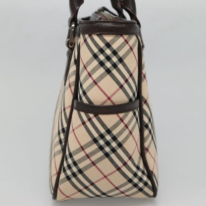 Burberry BURBERRY Nova Check Hand Bag Canvas Beige Silver Authentic ep9645