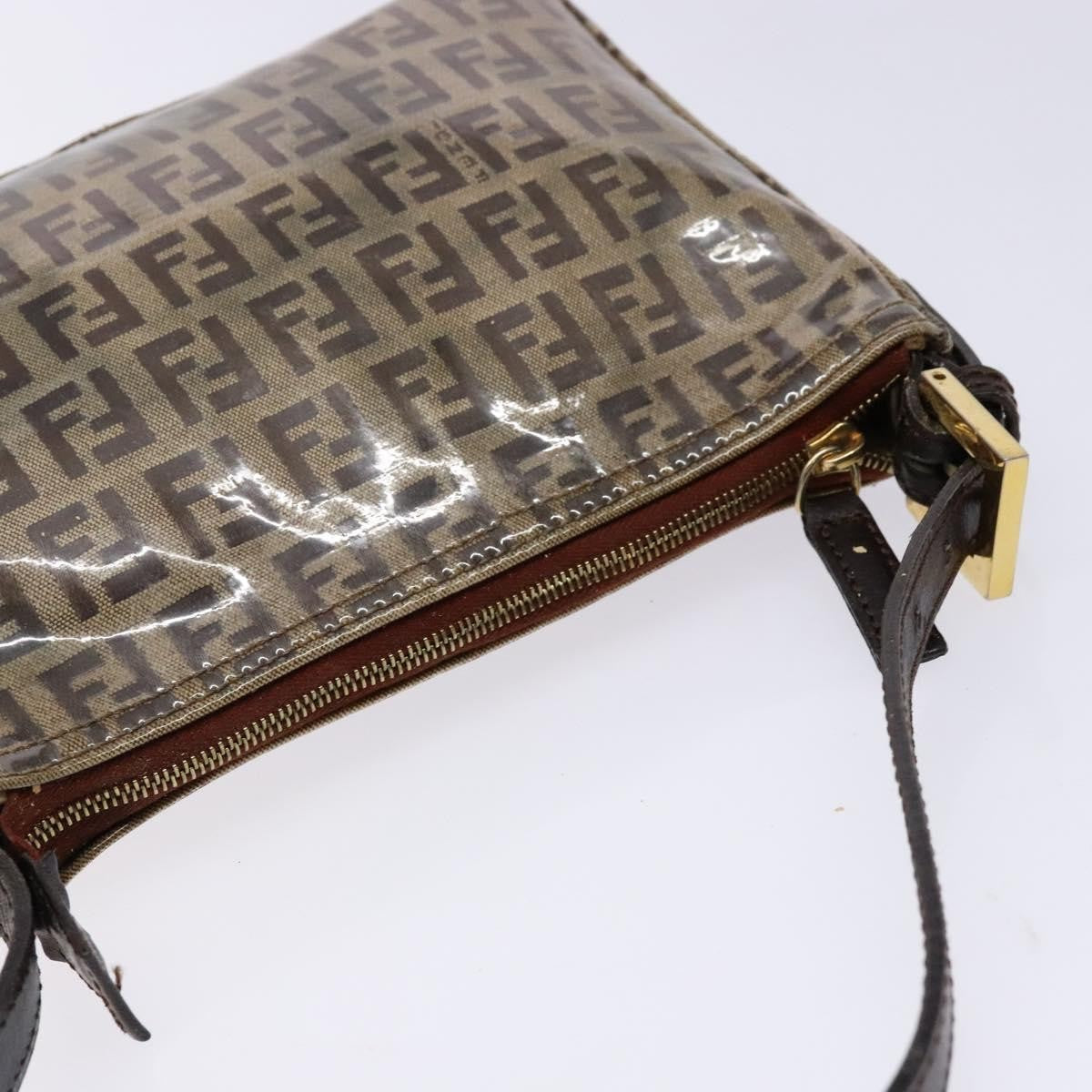 Fendi FENDI Zucchino Canvas Shoulder Bag Coated Canvas Beige Gold Authentic 136436