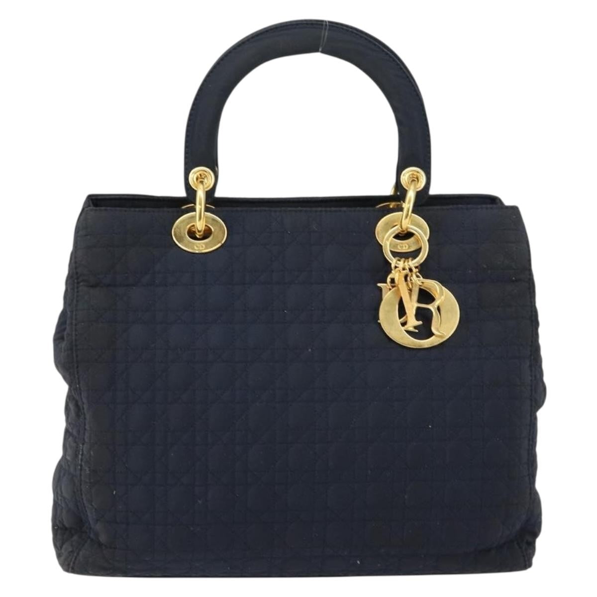 Dior Christian Dior Canage Hand Bag Nylon Navy Gold Authentic gh1098