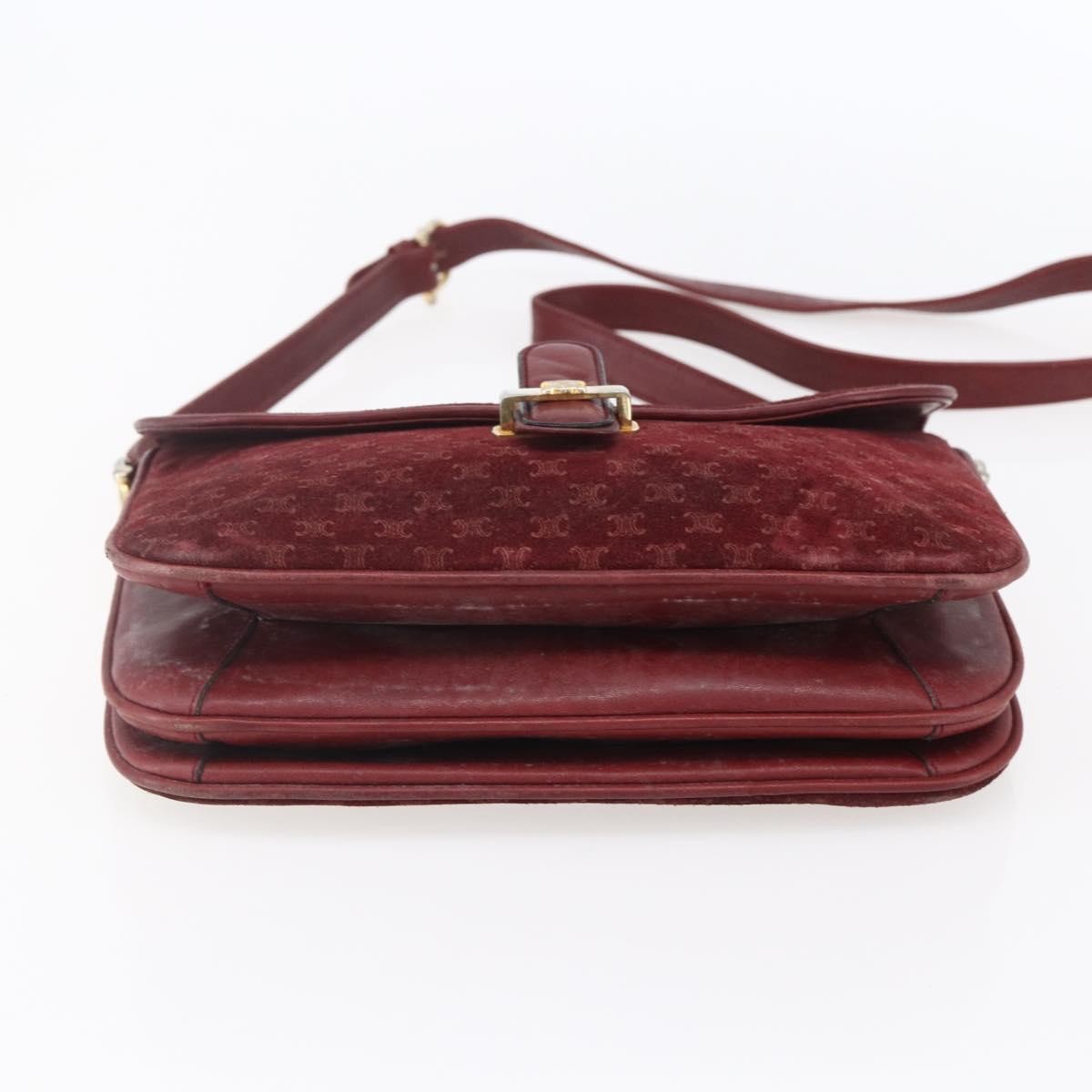 Celine CELINE Macadam Canvas Shoulder Bag Suede Bordeaux Gold Authentic BA7684