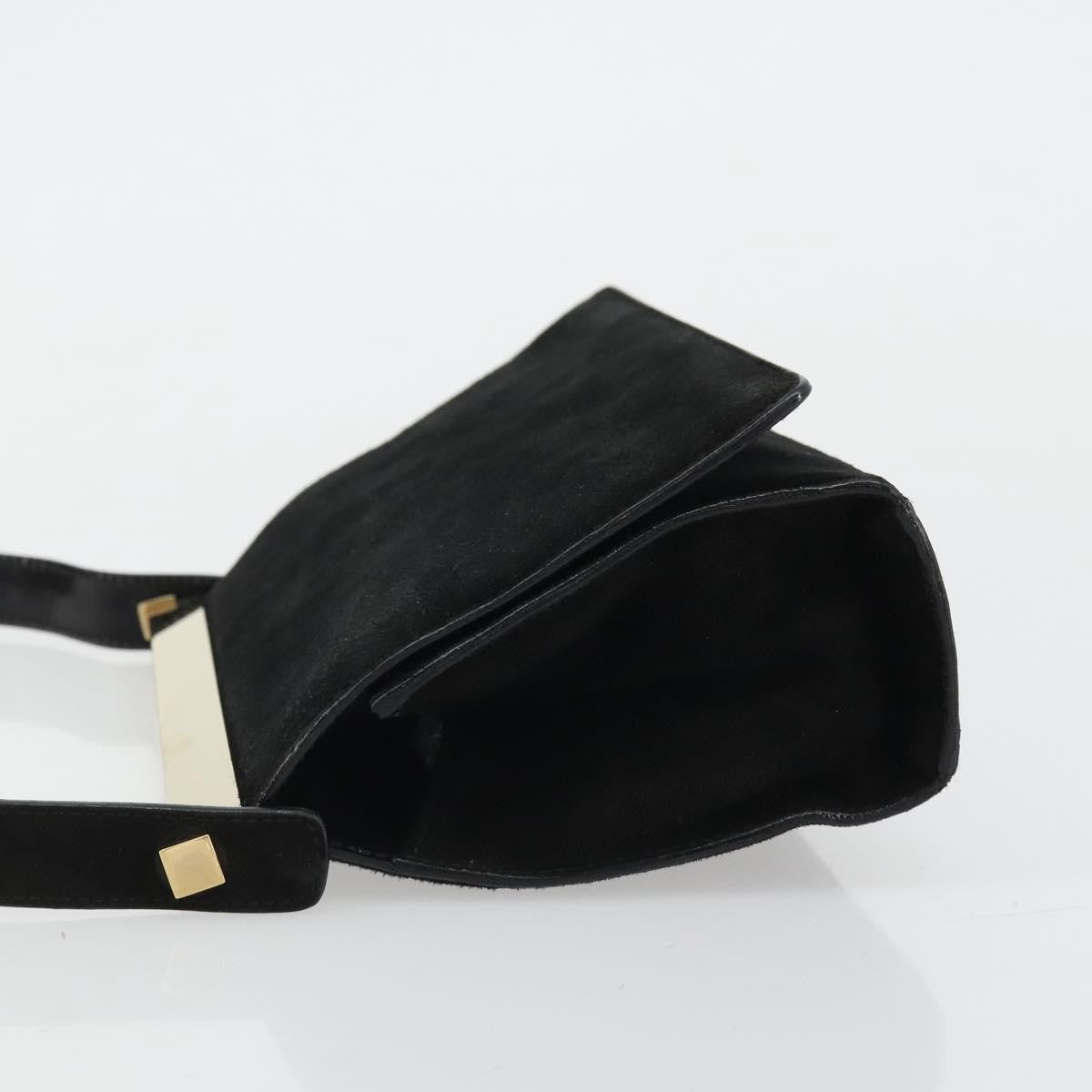 Gucci GUCCI Hand Bag Suede Black Gold 001 2058 1928 0 Authentic yk20276