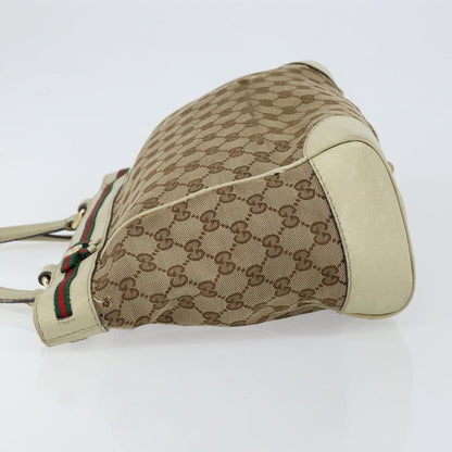 Gucci GUCCI GG Canvas Web Sherry Line Tote Bag Beige Gold 257061 Authentic gh1178
