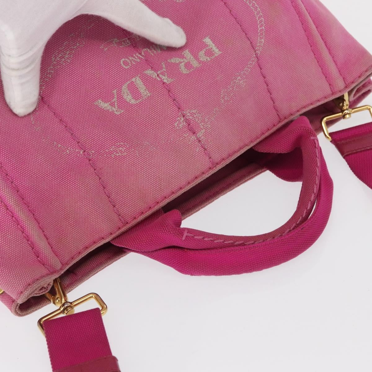 Prada PRADA Canapa PM Hand Bag Canvas 2way Pink Gold Authentic 162515
