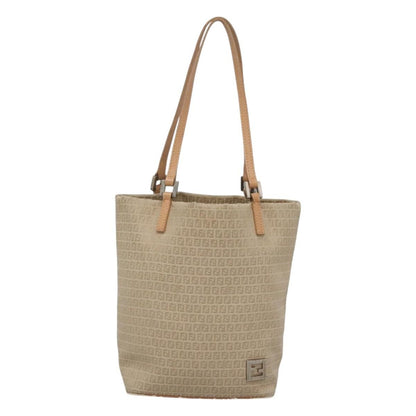 Fendi FENDI Zucchino Canvas Hand Bag Nylon Beige Silver Authentic bs26890