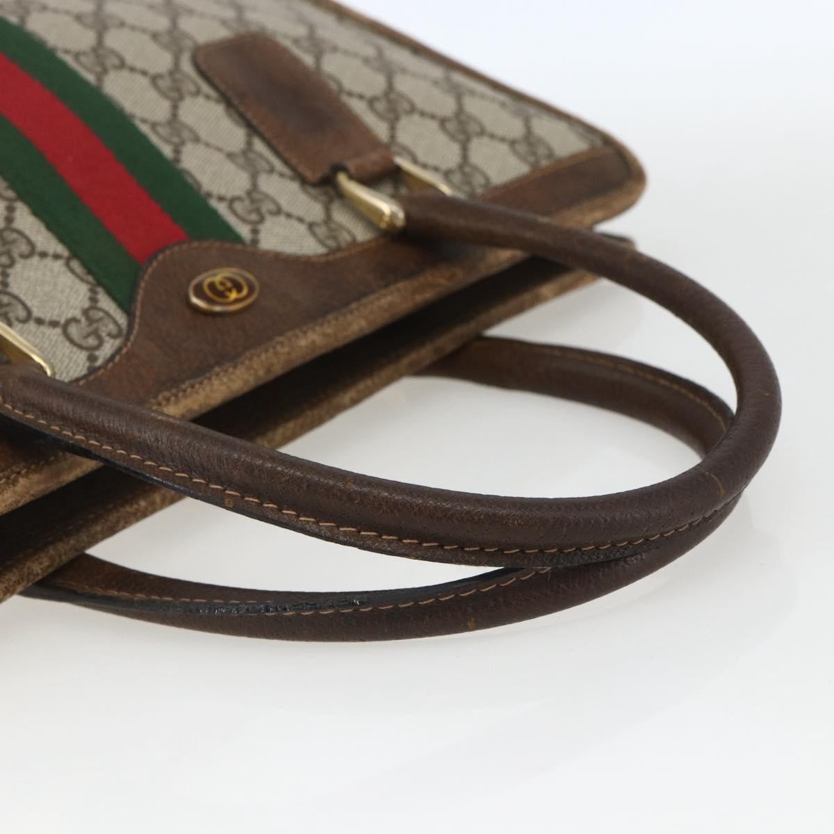 Gucci GUCCI GG Supreme Web Sherry Line Hand Bag PVC Beige Gold 010 378 Authentic 162305
