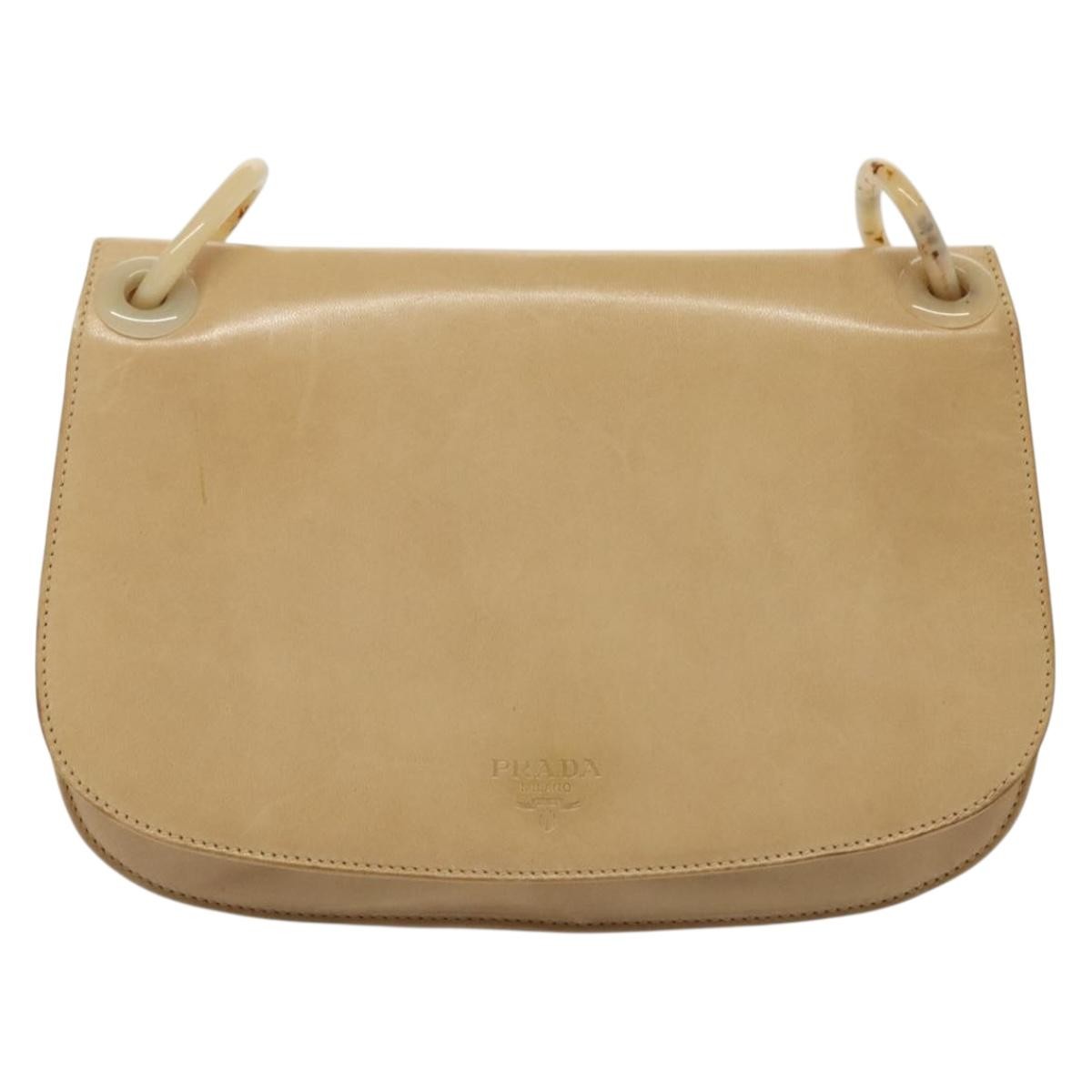 Prada PRADA Chain Shoulder Bag Leather Beige Authentic 141913