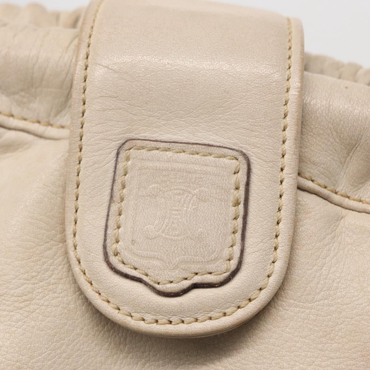 Celine CELINE Shoulder Bag Leather White Gold Authentic 162034