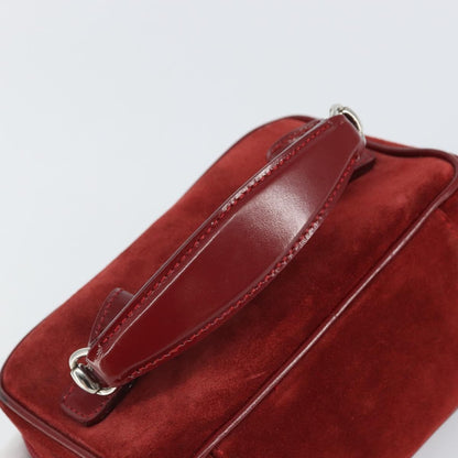 Gucci GUCCI Horsebit Vanity Bag Hand Bag Suede Red Gold 032 1705 0141 Authentic yk19984