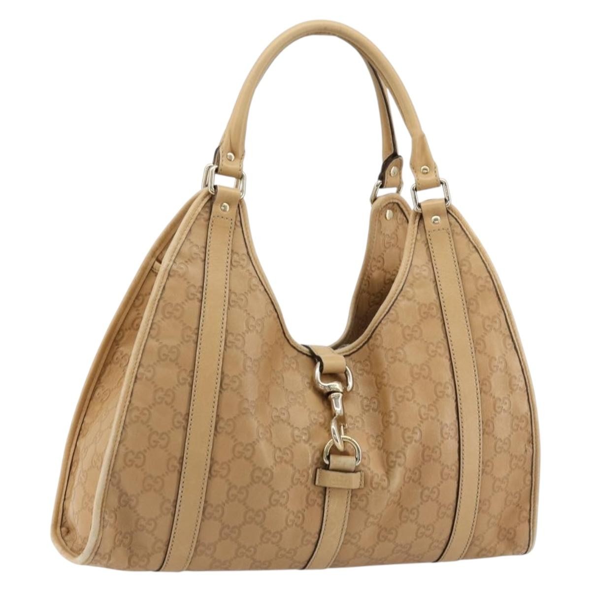 Gucci GUCCI GG Canvas Guccissima Jackie Bag Leather Gold Beige 203494 Authentic ep14099