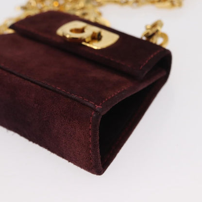 Salvatore Ferragamo Salvatore Ferragamo Chain Gancini Shoulder Bag Suede Purple Gold Authentic 152790