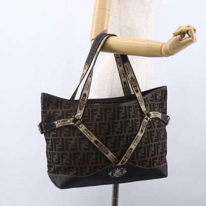Fendi FENDI Zucca Canvas Celeria Tote Bag Black Brown Silver Authentic am9502