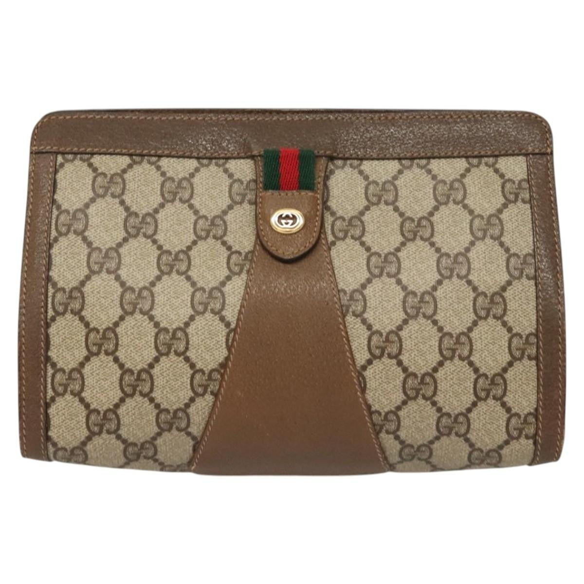 Gucci GUCCI GG Supreme Web Sherry Line Clutch Bag PVC Beige 89 01 032 Authentic 119134