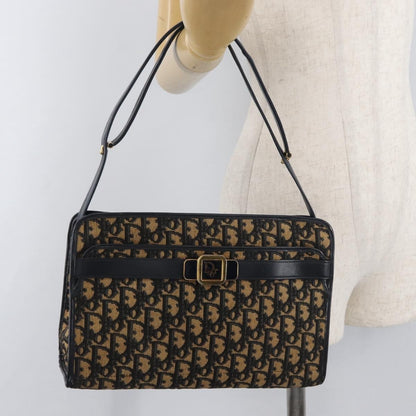 Dior Christian Dior Trotter Canvas Shoulder Bag Navy Gold Authentic 181395