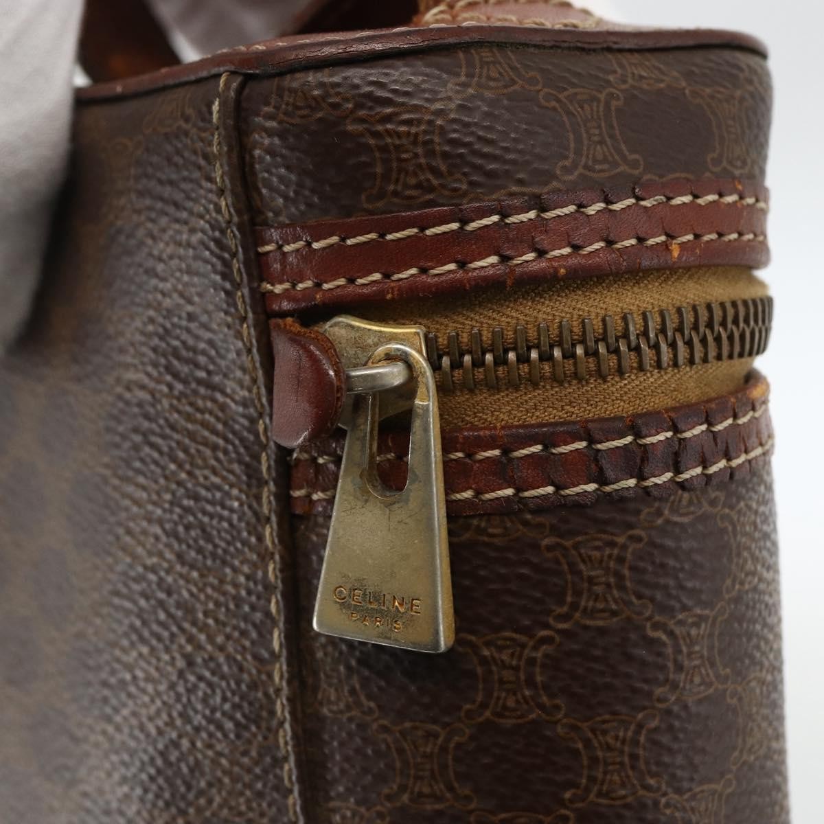 Celine CELINE Macadam Canvas Vanity Hand Bag PVC Leather Brown Gold Authentic ka2851