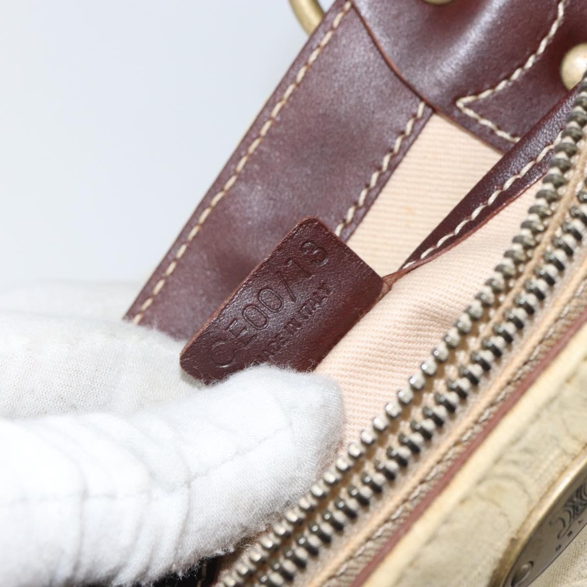 Celine CELINE Macadam Canvas Hand Bag Beige Gold Authentic 168626
