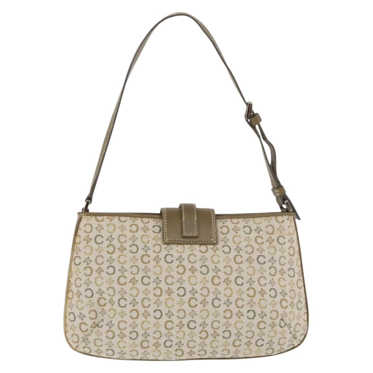 Celine CELINE C Macadam Canvas Shoulder Bag Beige Silver Authentic 176486A