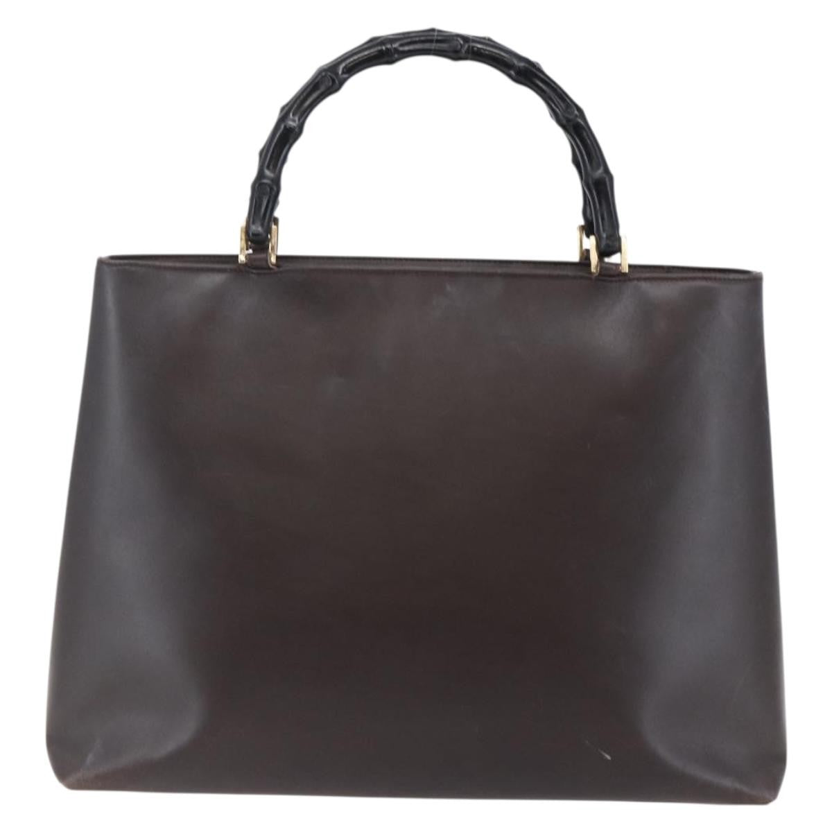 Gucci GUCCI Bamboo Hand Bag Leather Dark Brown Gold 002 1998 0507 Authentic ep11424