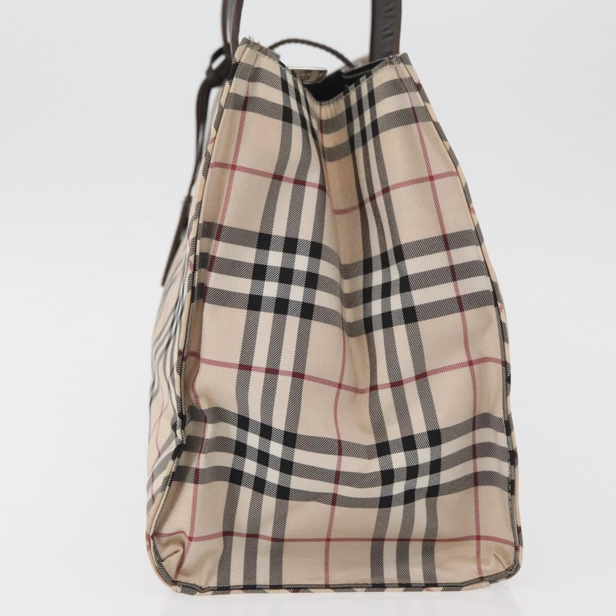 Burberry BURBERRY Nova Check Blue Label Hand Bag Nylon Beige Silver Authentic bs34396