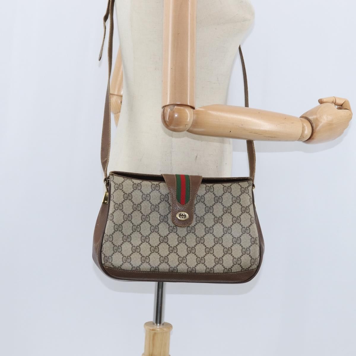 Gucci GUCCI GG Supreme Web Sherry Line Bag PVC Beige Gold 116 02 076 Authentic 148812