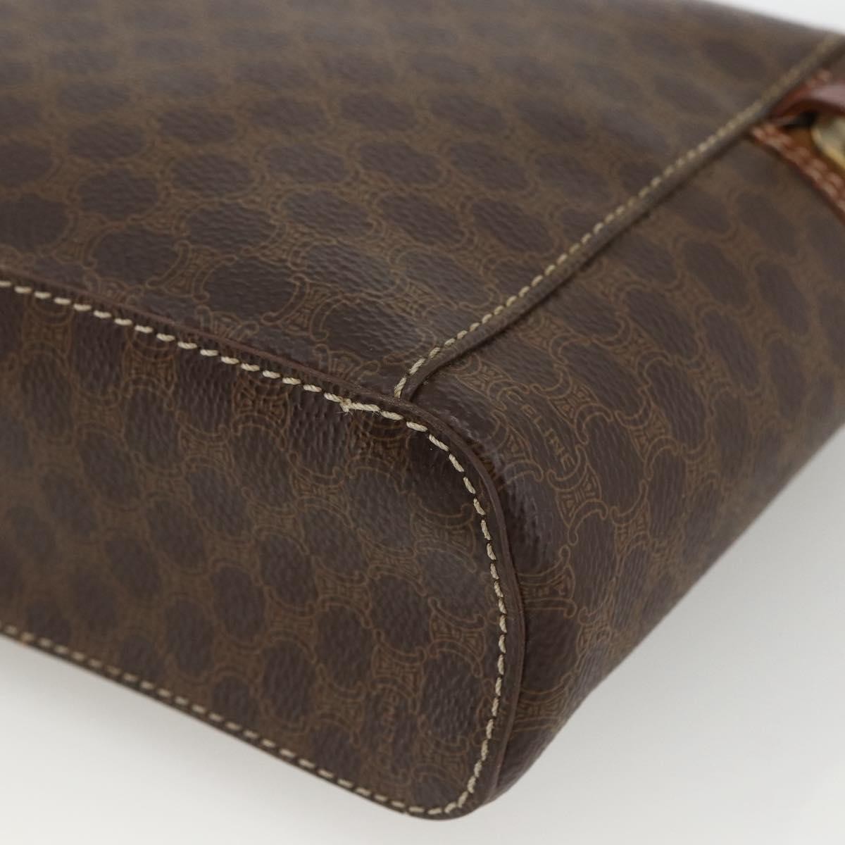 Celine CELINE Macadam Canvas Vanity Hand Bag PVC Leather Brown Gold Authentic ka2851
