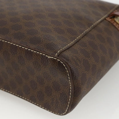 Celine CELINE Macadam Canvas Vanity Hand Bag PVC Leather Brown Gold Authentic ka2851