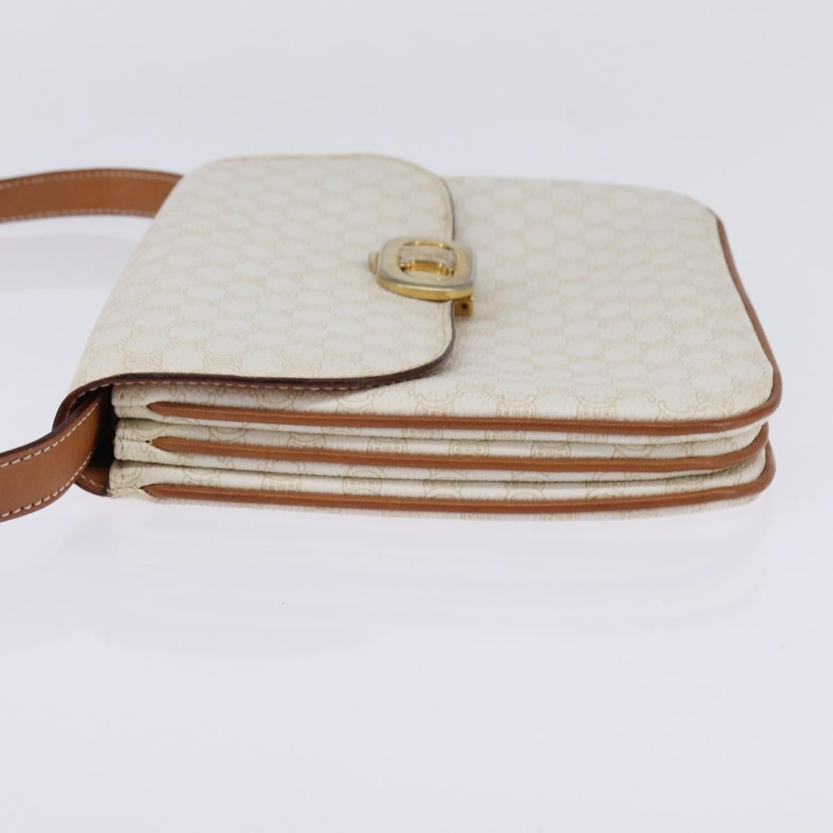 Celine CELINE Macadam Canvas Shoulder Bag PVC Leather White Gold Authentic 146823