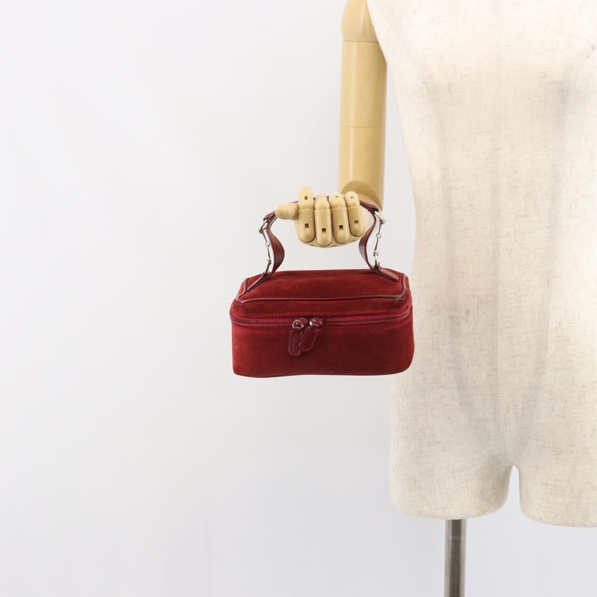 Gucci GUCCI Horsebit Vanity Bag Hand Bag Suede Red Gold 032 1705 0141 Authentic yk19984
