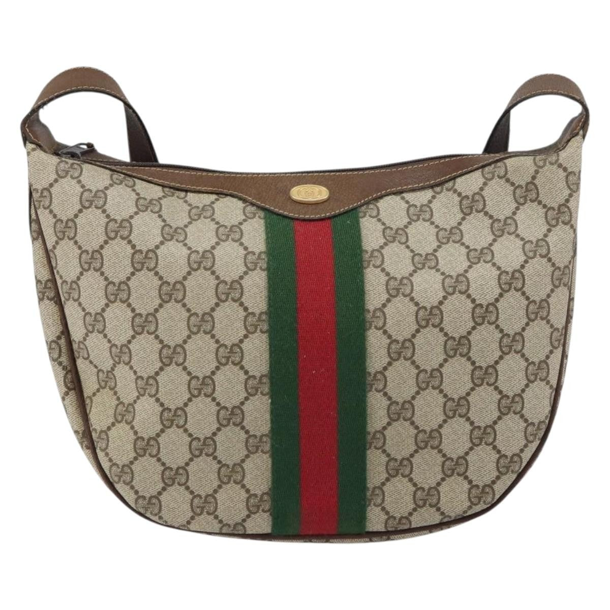 Gucci GUCCI GG Supreme Web Sherry Line Shoulder Bag PVC Beige 001 3840 5 Authentic 156832