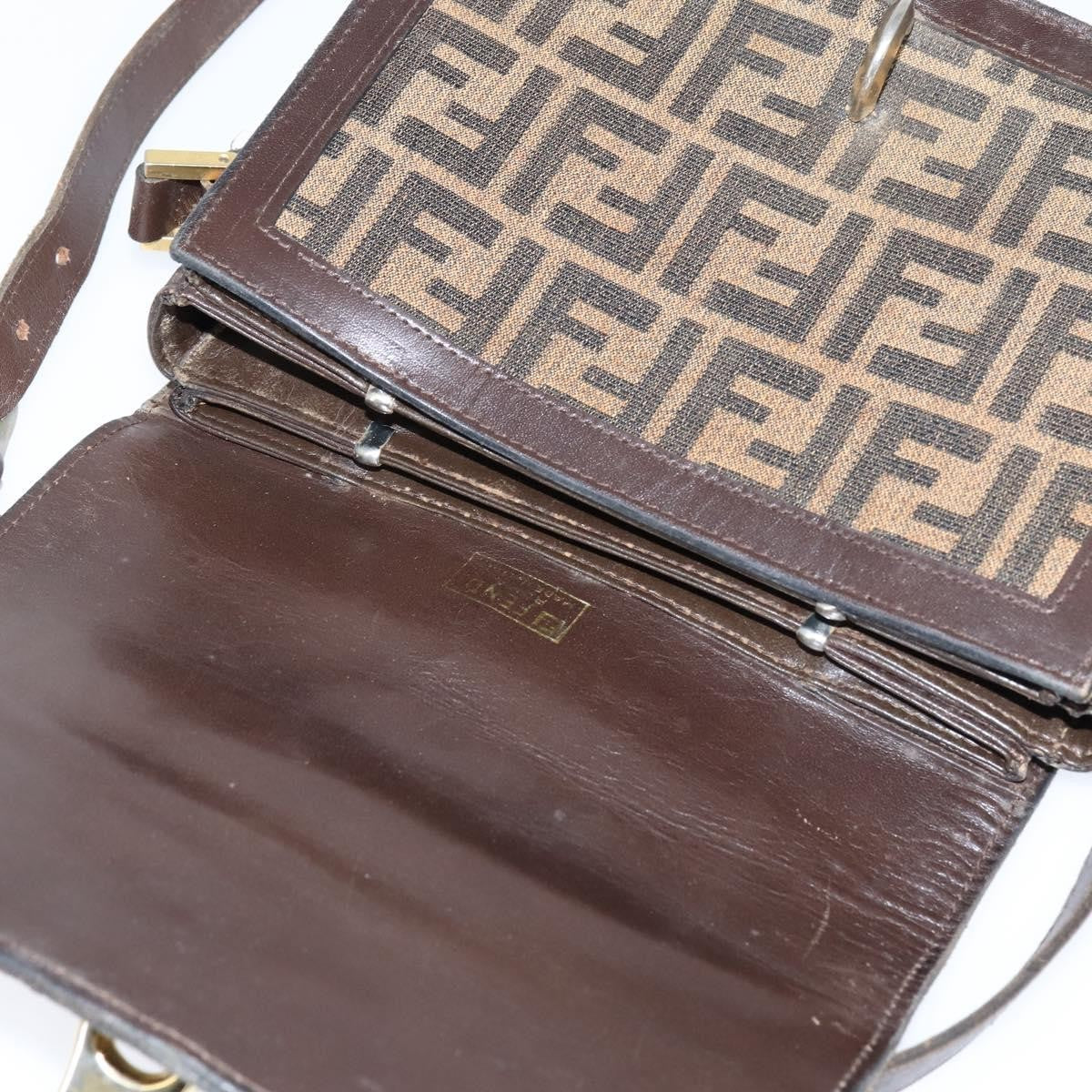 Fendi FENDI Zucca Canvas Shoulder Bag Black Brown Authentic 150285