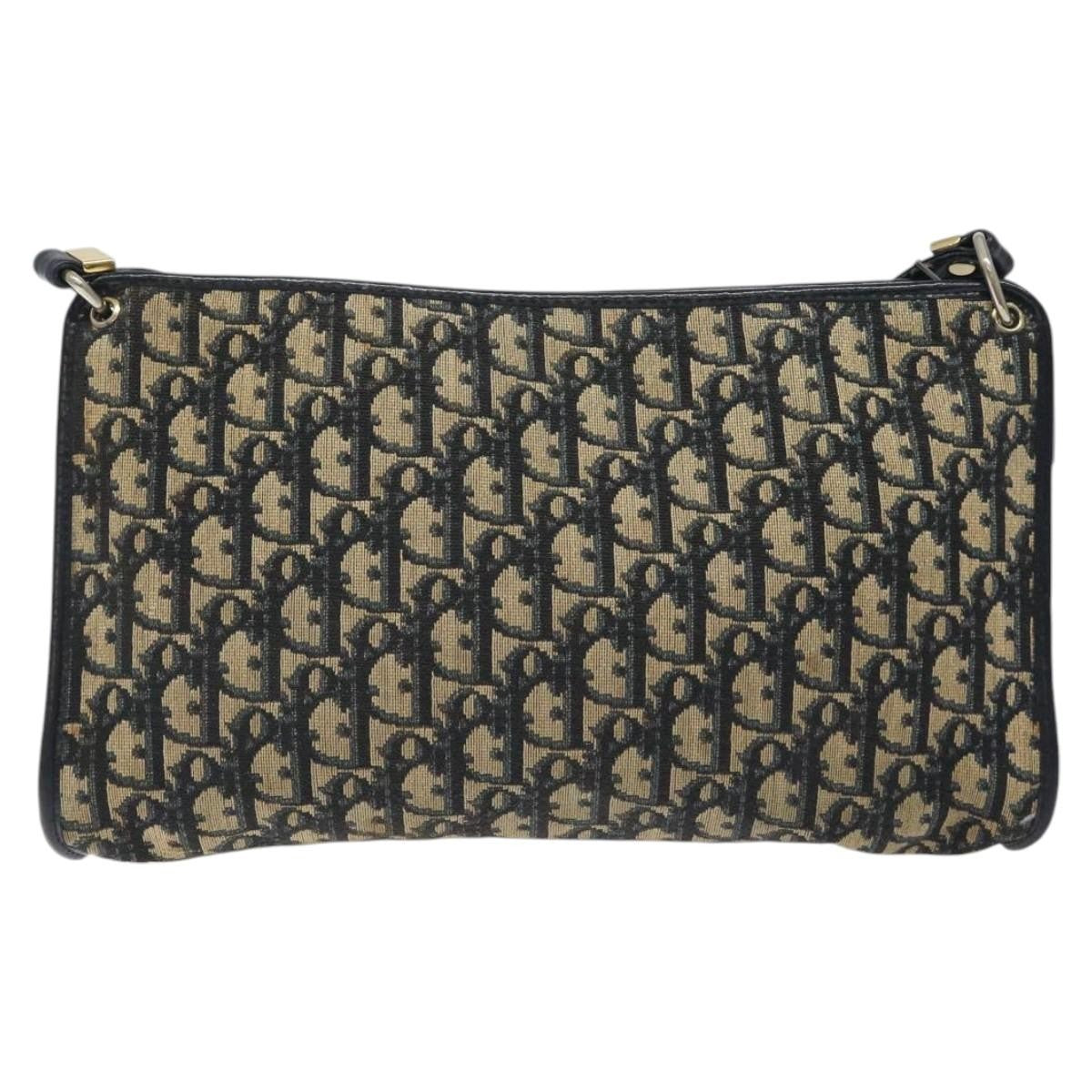 Dior Christian Dior Trotter Canvas Shoulder Bag Navy Gold Authentic 126267