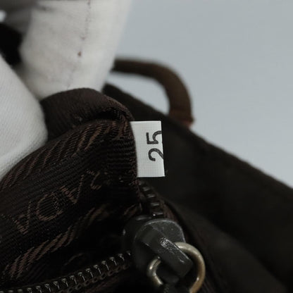 Prada PRADA Hand Bag Nylon Brown Silver Authentic bs20899
