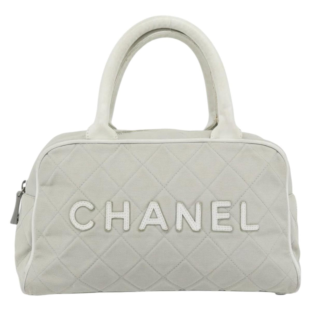 Chanel CHANEL Hand Bag Canvas Leather Gray Silver CC Authentic ka4399A