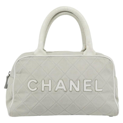 Chanel CHANEL Hand Bag Canvas Leather Gray Silver CC Authentic ka4399A