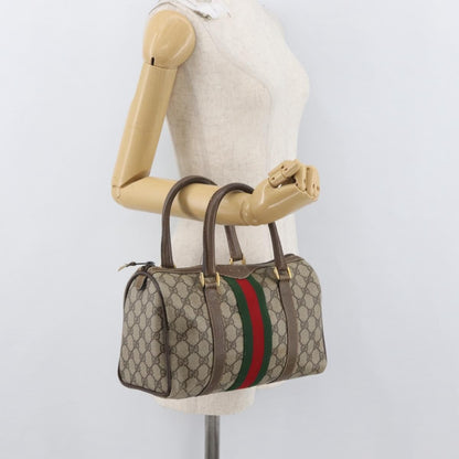 Gucci GUCCI GG Supreme Web Sherry Line Boston Bag PVC Beige Gold 40 02 006 Authentic BAZ556